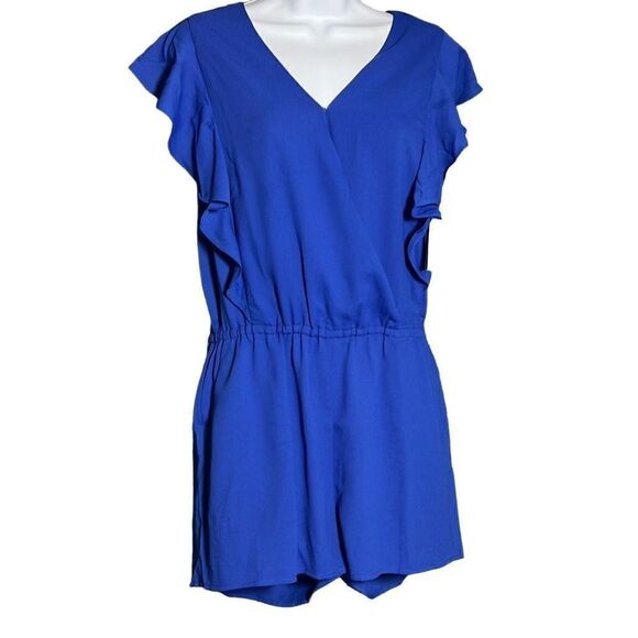 Cooper & Ella Women's Ruffled Butterfly Sleeves Blue Romper Size S NWT - Picture 1 of 12